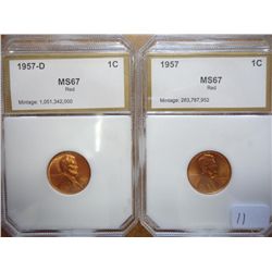 1957 & 57-D LINCOLN CENTS PCI MS67 RED