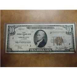 1929 US $10 NATIONAL CURRENCY KANSAS CITY