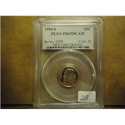 1994-S ROOSEVELT DIME PCGS PR69 DCAM