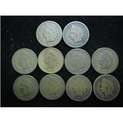 10 ASSORTED 1890'S INDIAN HEAD CENTS