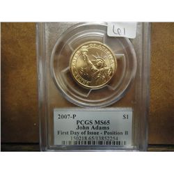 2007-P ADAMS DOLLAR PCGS MS65 1ST DAY ISSUE