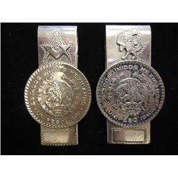 2 MONEY CLIPS WITH MEXICAN PESOS SILVER