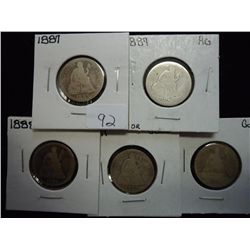 1887,87,88,89 & 91-D SEATED LIBERTY DIMES