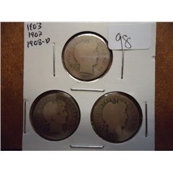 1903,07 & 08-D BARBER DIMES