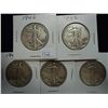 Image 1 : 1942,42,43,43-S & 44 WALKING LIBERTY HALF DOLLARS