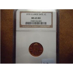 1970-S LARGE DATE LINCOLN CENT NGC MS65 RD