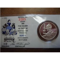 1/2 OZ SILVER DISNEY TOKEN PROOF  DOPEY 