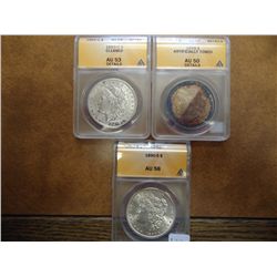 3 ANACS SLABBED MORGAN SILVER DOLLARS SEE DESCRIP.