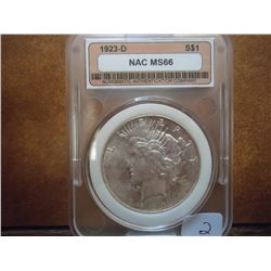 1923-D PEACE SILVER DOLLAR NAC MS66