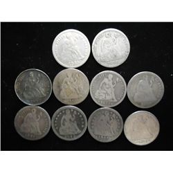 10 ASSORTED SEATED LIBERTY DIMES