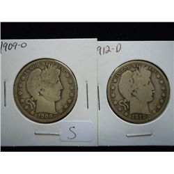 1909-O & 12-D BARBER HALF DOLLARS