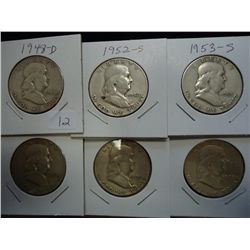 1948-D,52-S,53-S,54-S,55 & 63 FRANKLINS HALVES