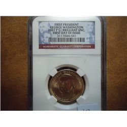 2007-P WASHINGTON DOLLAR NGC BU 1ST DAY ISSUE