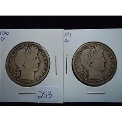 1906 VG & 09 (VERY GOOD) BARBER HALF DOLLARS