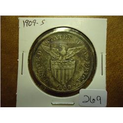 1909-S US/PHILIPINNES SILVER PESO .5144 OZ. ASW