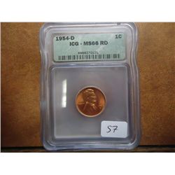 1954-D LINCOLN CENT ICG MS66 RD