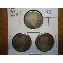 1907, 08 & 12-D BARBER DIMES