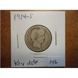 1914-S BARBER QUARTER (KEY DATE)