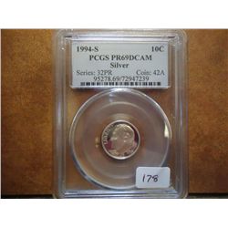 1994-S SILVER ROOSEVELT DIME PCGS PR69 DCAM