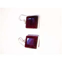 Natural 69.05 ctw Ruby Square Earrings .925 Sterling