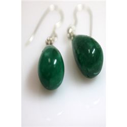 Natural 55.55ct Emerald Teardrop Earring .925 Sterling