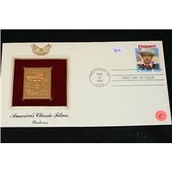 1990 First Day Issue 22K Gold Replica Stamp W/Postal Stamp; America's Classic Films Westerns