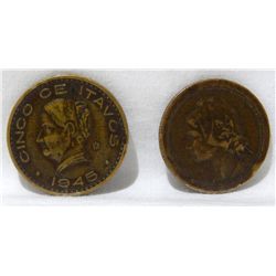 1945 Cinco Centavos and 1925 Twenty Centavos
