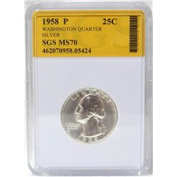 1958-P Silver Washington Quarter SGS MS70