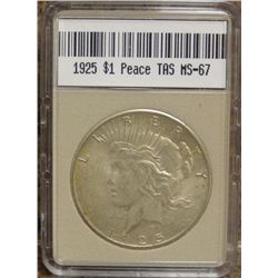 1925 Peace Dollar TAS MS-67  W/Appraisal