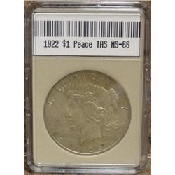 1922 Peace Dollar TAS MS-66 W/Appraisal