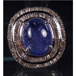 18K WHITE GOLD LADIES TANZANITE AND DIAMOND RING - SIZE 7