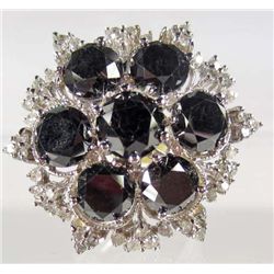 14K WHITE GOLD LADIES BLACK AND WHITE DIAMOND RING - SIZE 7