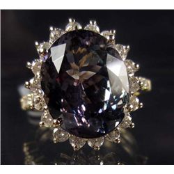 14K GOLD LADIES TANZANITE AND DIAMOND RING - SIZE 6.25