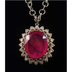 14K GOLD RUBY AND DIAMOND PENDANT W/ CHAIN
