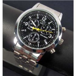 6879 - MEN'S STAINLESS ANALOG WATCH W/ BLACK FACE WATER RESISTANT - QUARTZ MVMT.