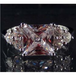 5290 - WHITE GOLD PLATE RING W/ WHITE TOPAZ - SZ 7 - 12.8 CTW