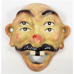 5807 - CAST IRON DRUNK FOUR EYED MAN WALL MOUNT BOTTLE OPENER