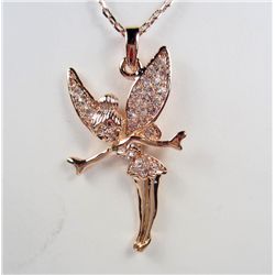 5899 - ROSE GOLD PLATE FAIRY PENDANT W/ RHINESTONE WINGS & 17" CHAIN