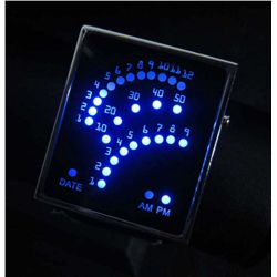6279 - MEN'S SILVER W/ BLACK FACE AND BLUE LED DISPLAY WATCH  - LEATHER BAND