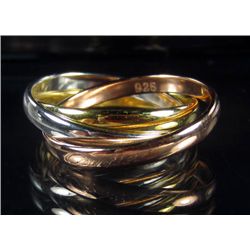 6234 - TRI-COLOR SILVER RING - MARKED .925 - SZ 9