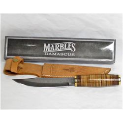 6081 - MARBLE'S DAMASCUS FIELD KNIFE WITH STACKED LEATHER HANDLE