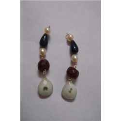 Natural 34.45ct Sapphire,Pearl,Ruby Earring .925 Sterli