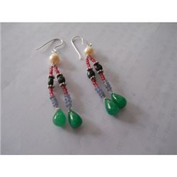 41.30 ctw Tanzanite and Emerald Earrings .925 Sterling
