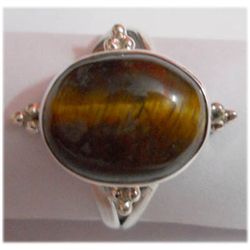 Naturtal 23.55 ctw Tiger Eye Oval Ring 925 Sterling