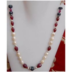 Natural 190.55 ctw Ruby/Sapphire Pearl Necklace. 925 St