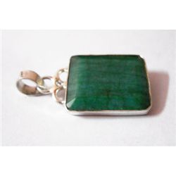Natural24.50 ctw Emerald Square Pendant .925 Sterling