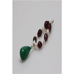 Natural 67.00ct Ruby,Pearl And Emerald Bracelet .925 St