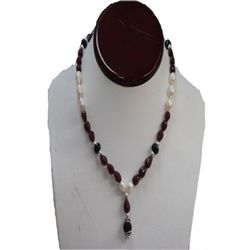 Natural 173.50ct Ruby,Pearl,Sapphire Necklace .925 Ster