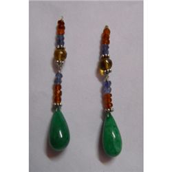 Natural 32.80ct Tanzanite,Emerald Earring .925 Sterling