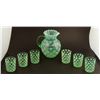 Image 1 : 7 Pc Fenton Green Vaseline Opalescent Pitcher Set Signd